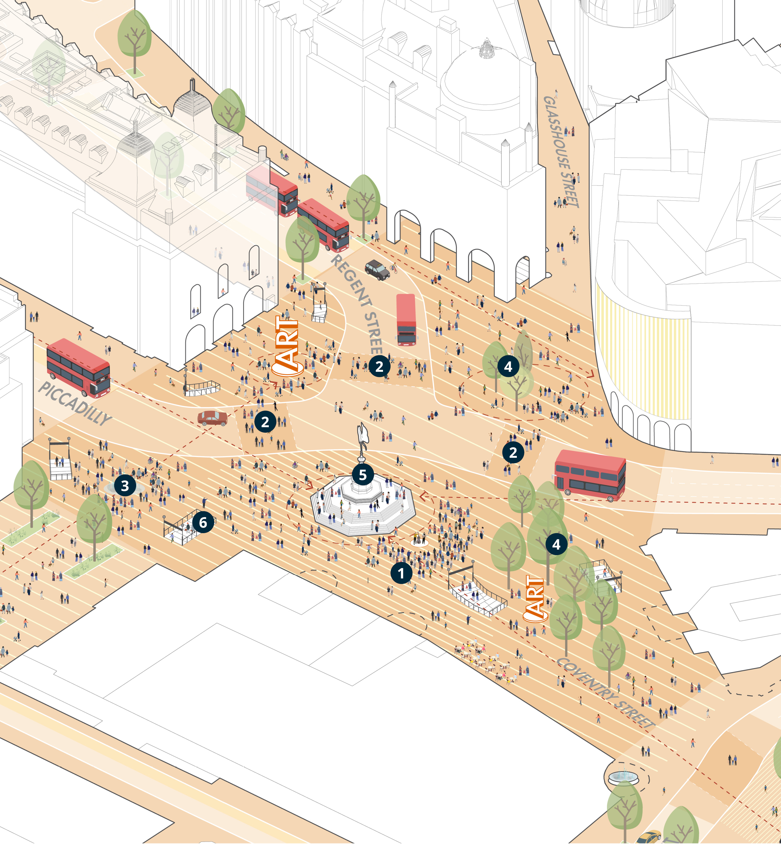 Map of pedestrianised area around Piccadilly Circus