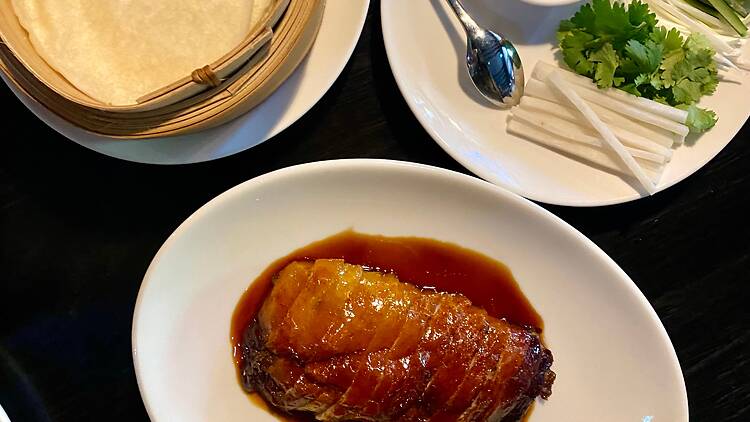 Peking duck pancakes at Lee Ho Fook restaurant, Sydney