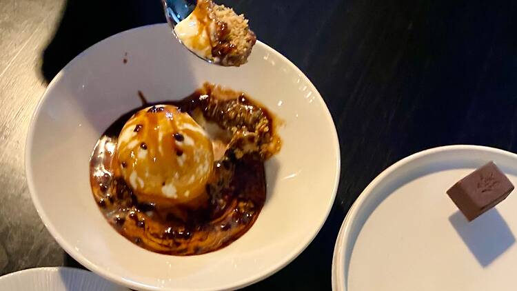 jasmine rice ice cream with red bean and chestnut purée at Lee Ho Fook restaurant, Sydney