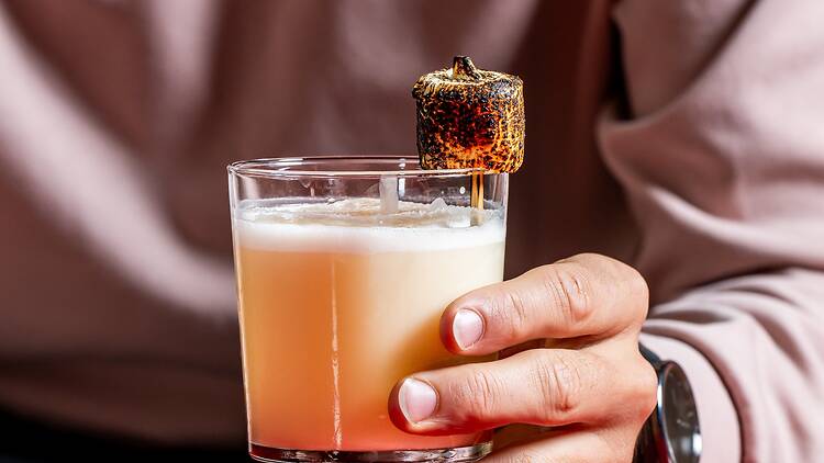 Koji Hardshake cocktail with a marshmellow