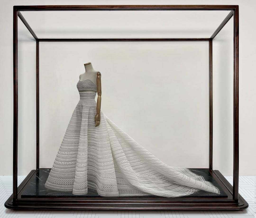 mesh museum wedding dress Illusion V-Neck Embroidered Mesh Long Wedding Gown
