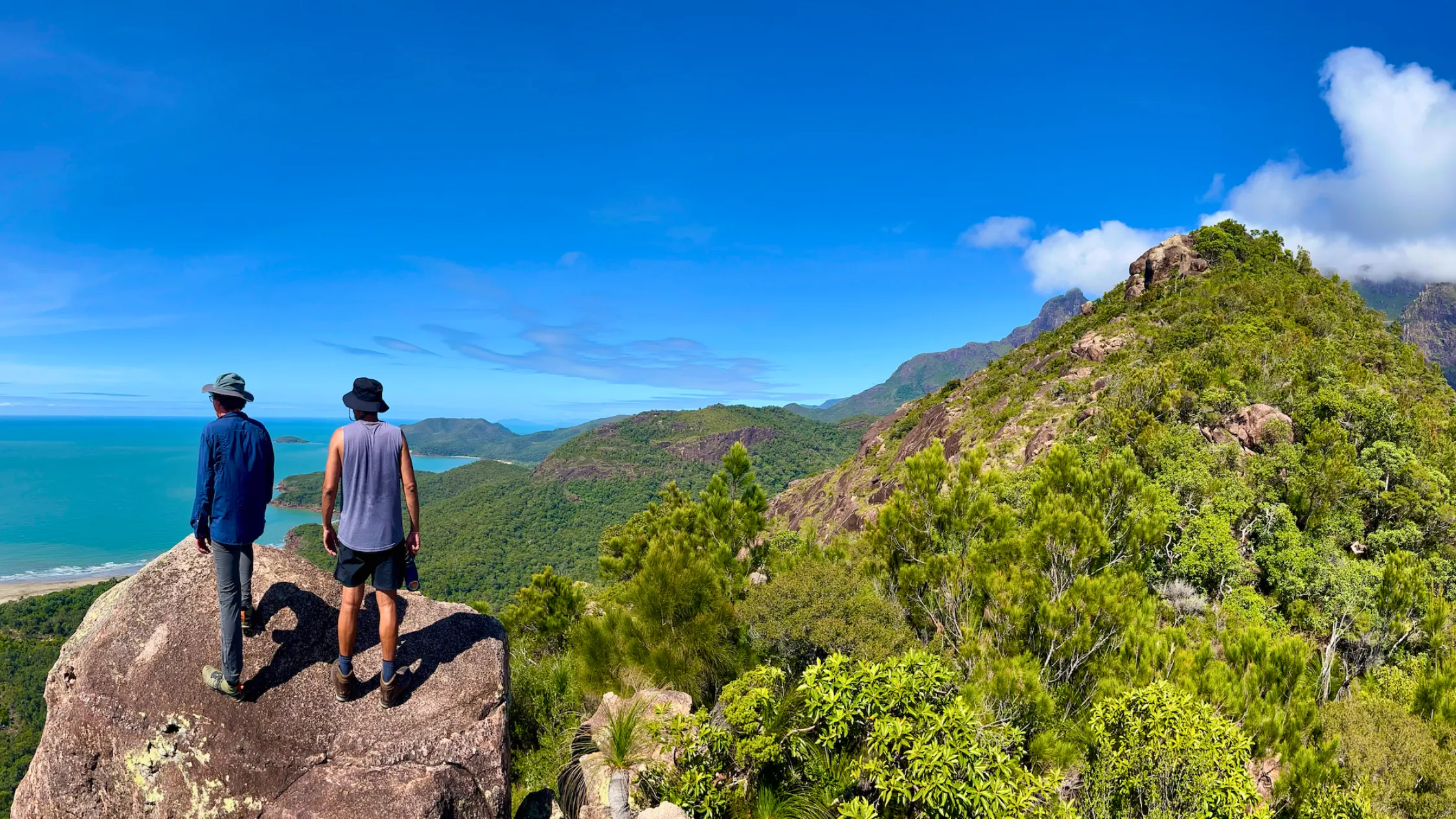 Hikers looking at coastline