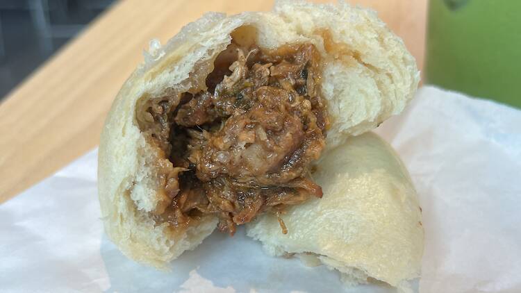 A steamed pork bun at Suupaa.