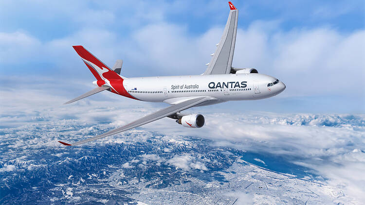 Qantas  plane in sky