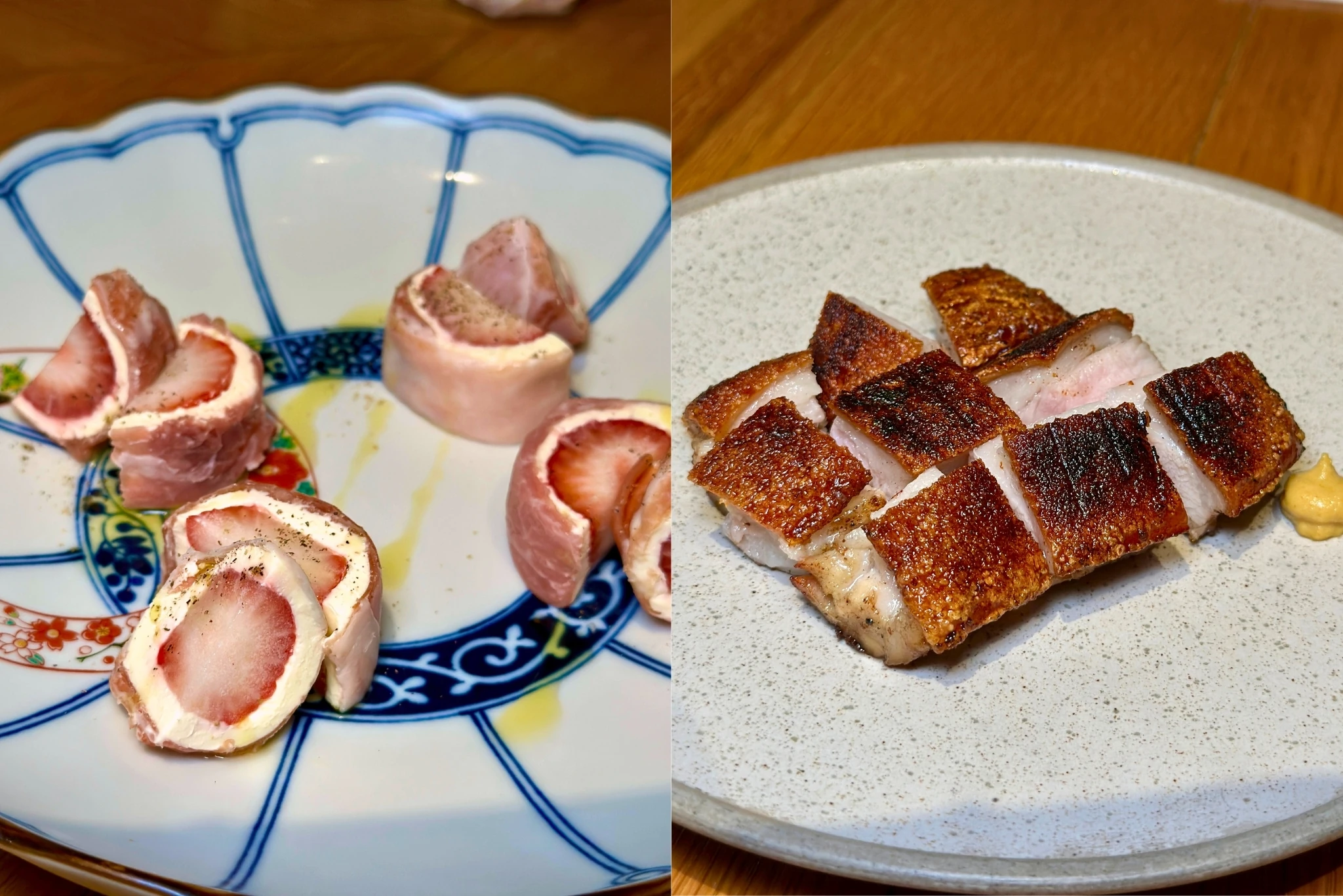 Barrel Prosciutto with seasonal fruit, suckling pork belly