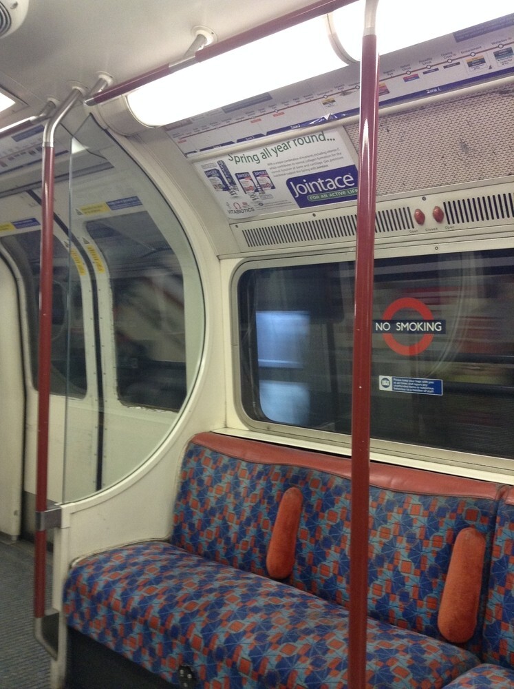Bakerloo line train interior on the London Underground
