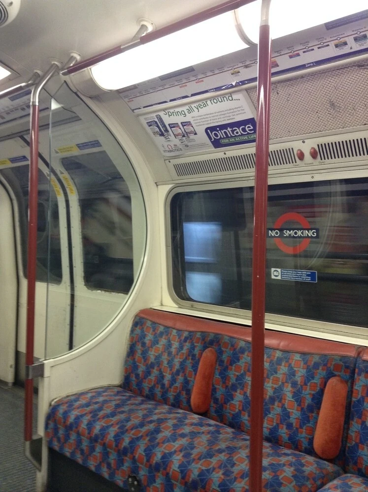 Bakerloo line train interior on the London Underground