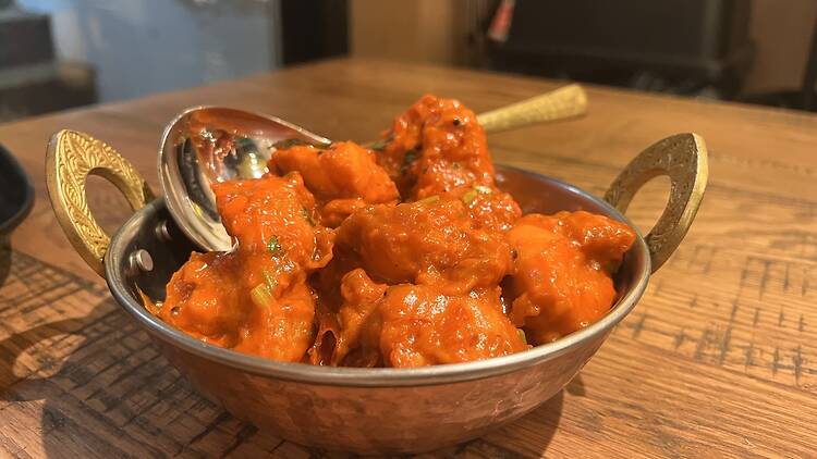 Chicken 65 in a silver tray