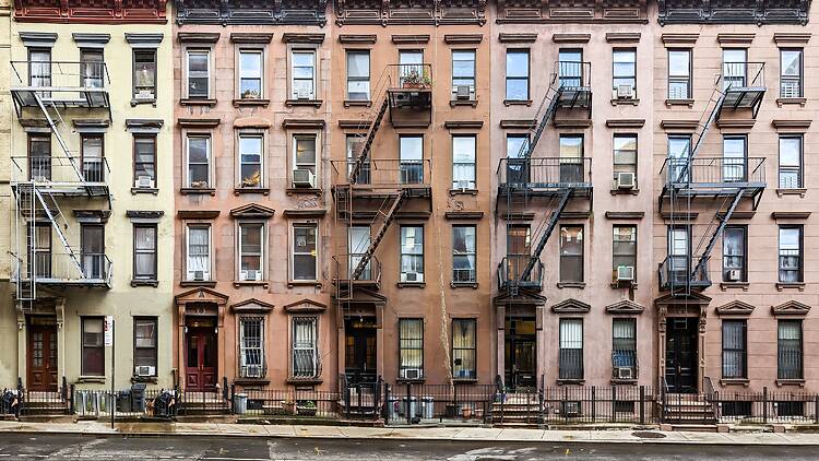 A block of apartment buildings in New York City