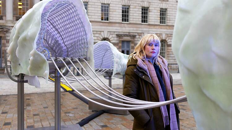Artist Dana-Fiona Armour with her installation ‘Serpentine Currents’ at Somerset House