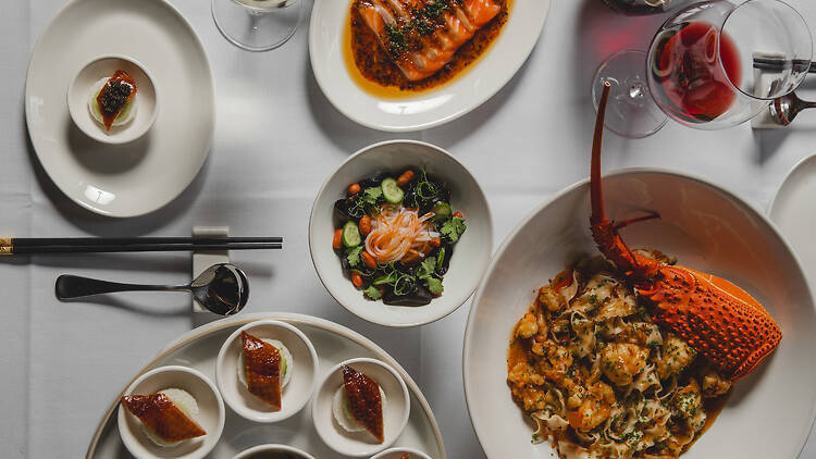 Chinese food shot from above