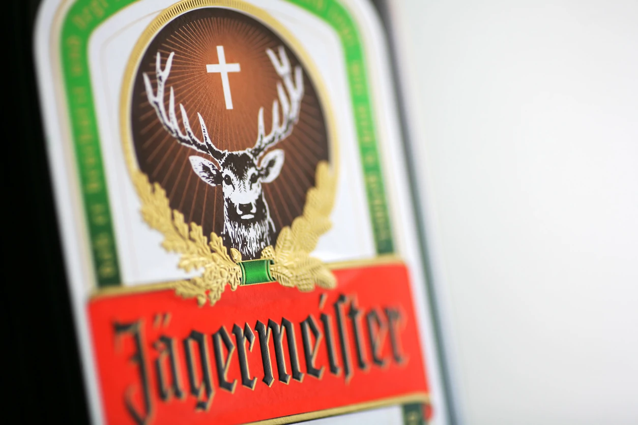 Close-up shot of a bottle of Jagermeister 