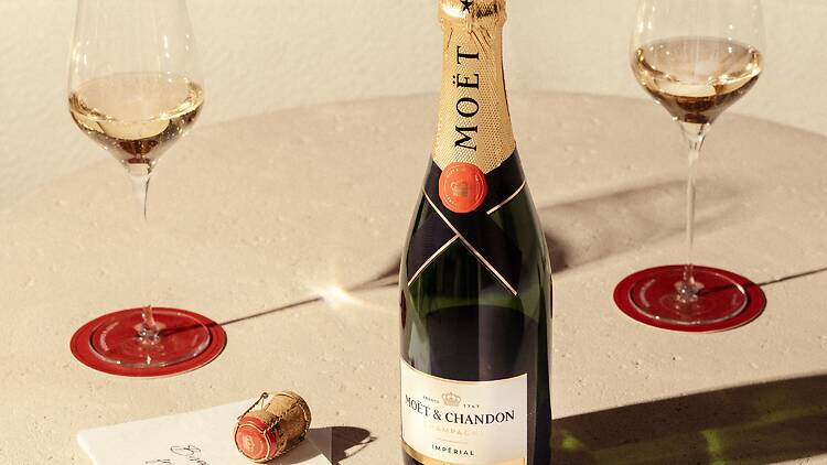 Moet bottle and two glasses