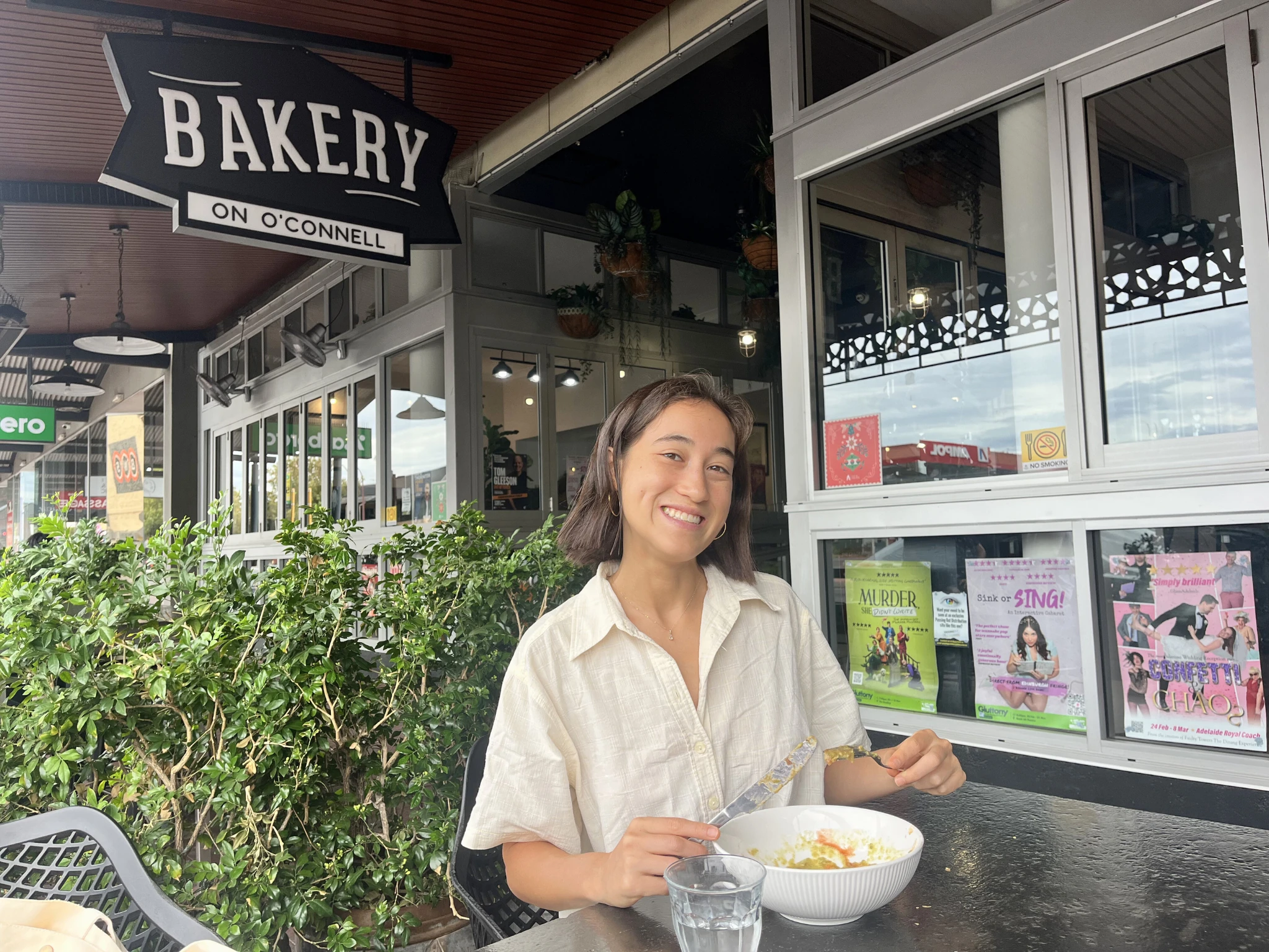 Girl dining outdoors