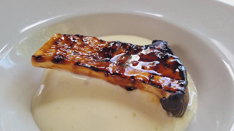 A mushroom on a creamy base