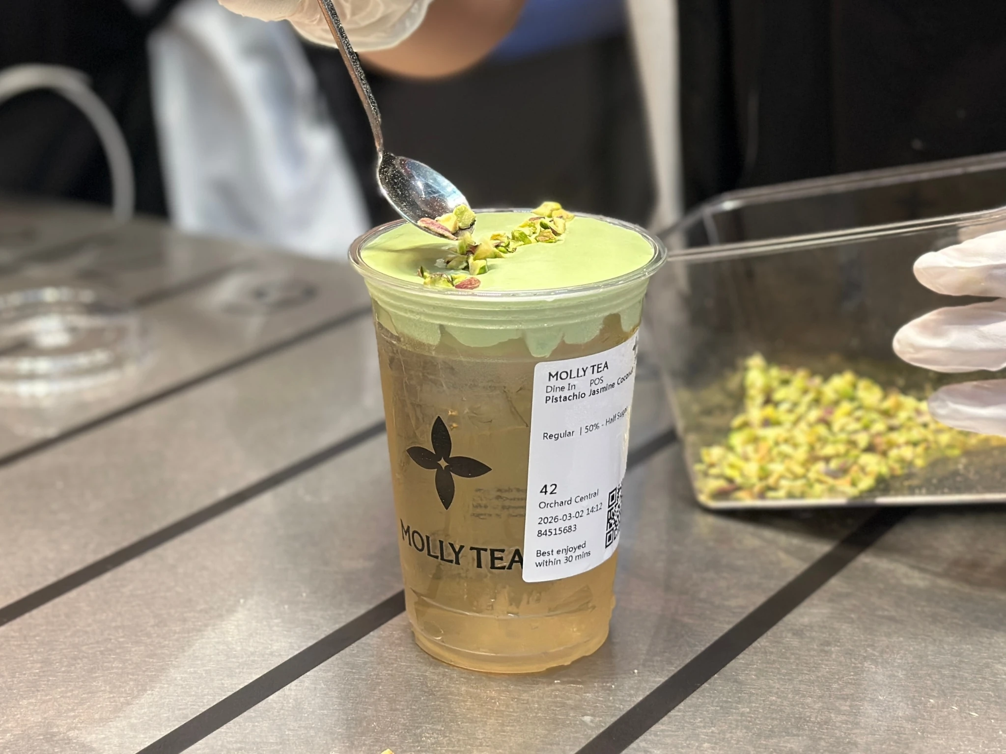 Molly Tea Orchard Central Singapore, pistachio jasmine coconut