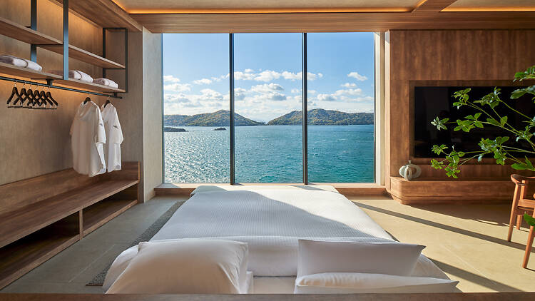 You'll get to enjoy coastal vistas from your room – some even have a private sauna or jacuzzi