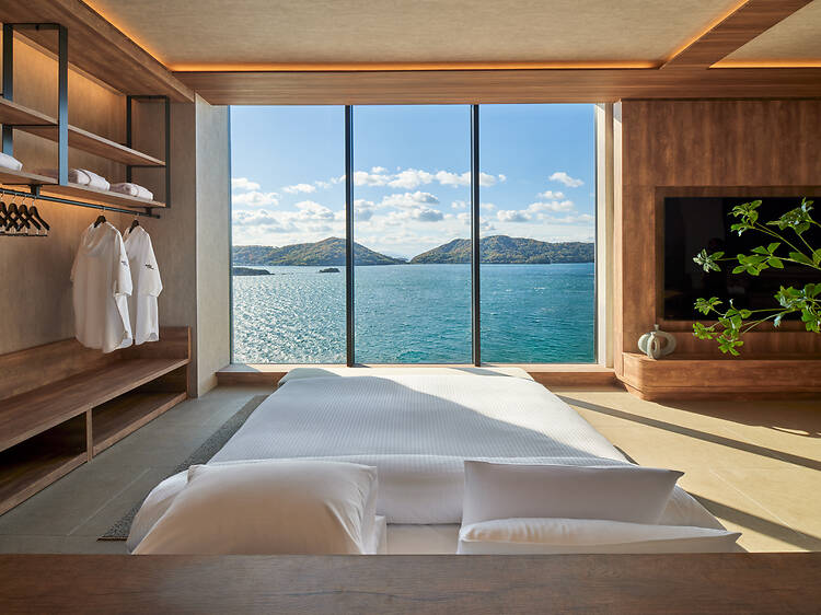 You'll get to enjoy coastal vistas from your room – some even have a private sauna or jacuzzi