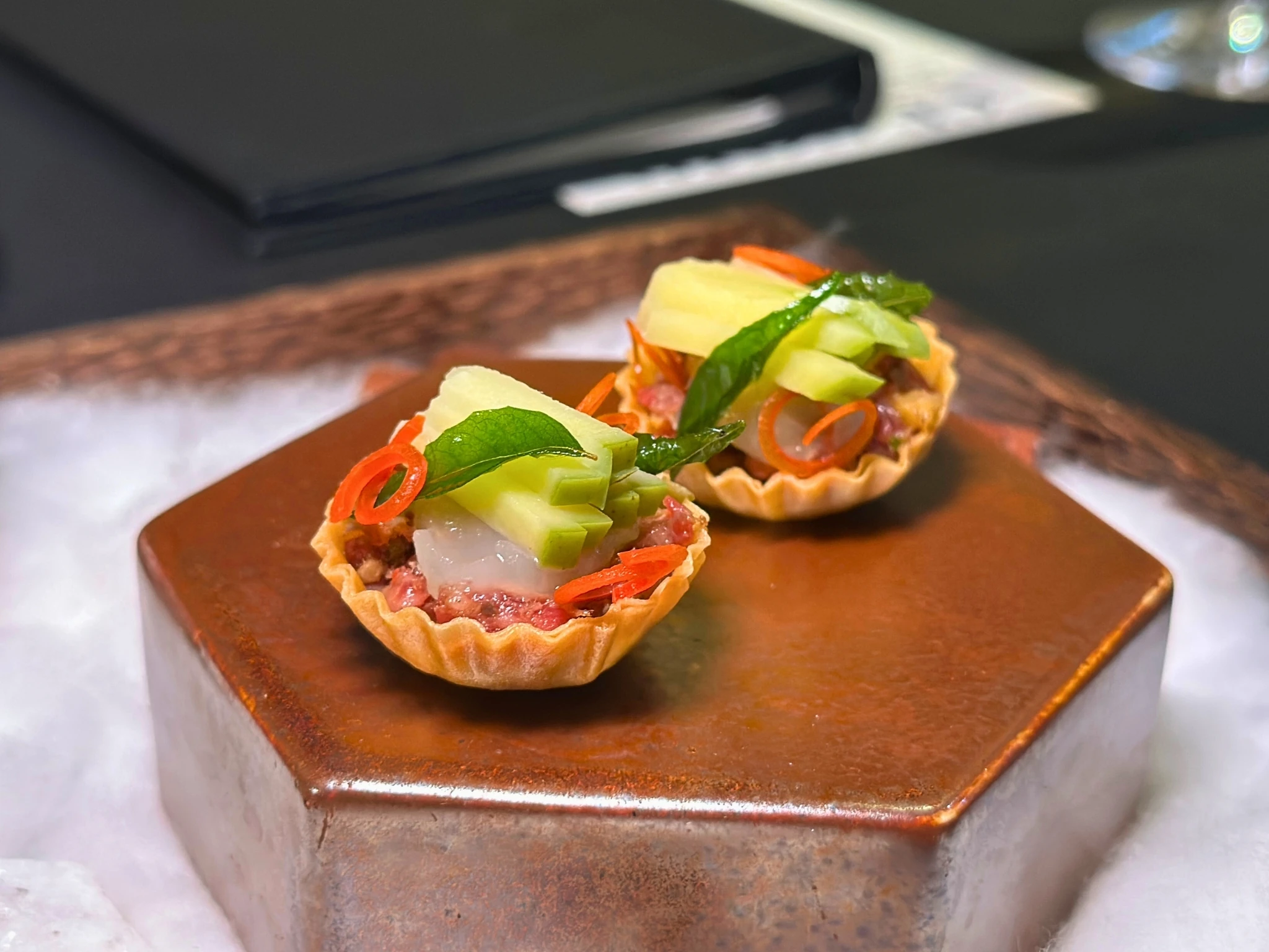 Ce Soir wagyu kaffir lime green mango