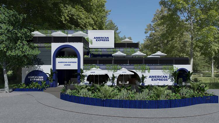 A three-storey lounge that says American Express