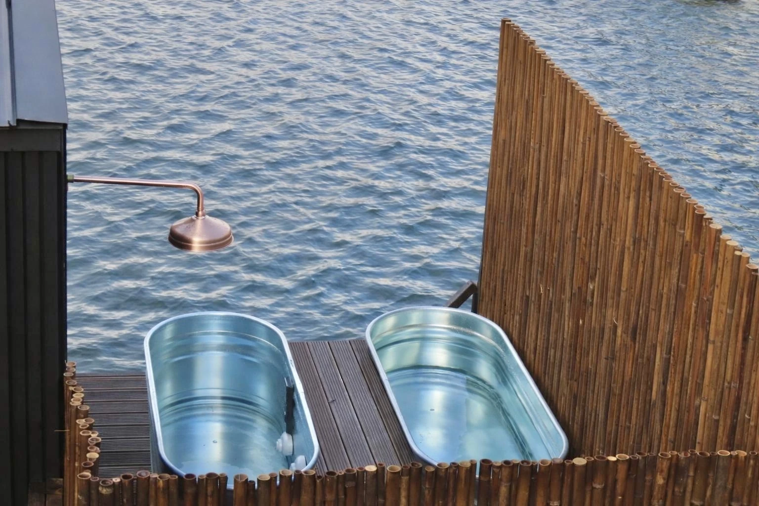Ice baths at floating sauna on Penarth Marina