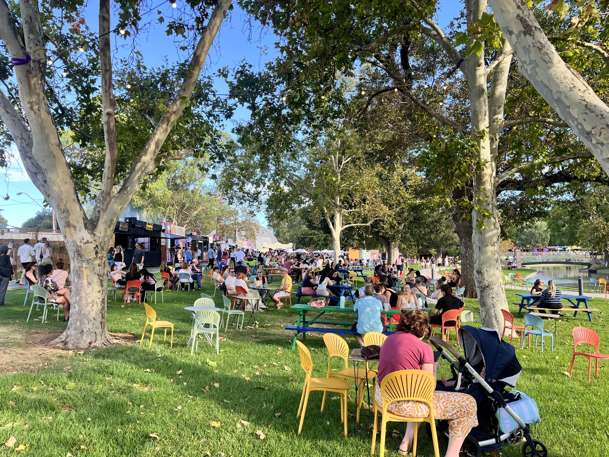 Park with seats for festival