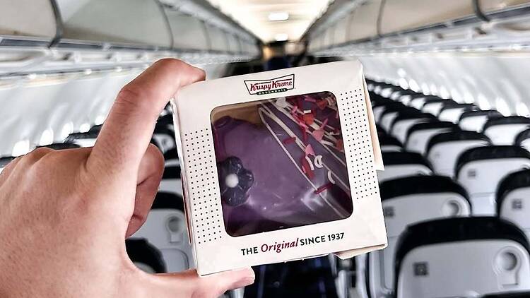 Krispy Kreme doughnut on flight