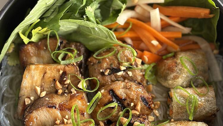 Saigon Suzy bun cha- pork belly, patties and cha gio dish