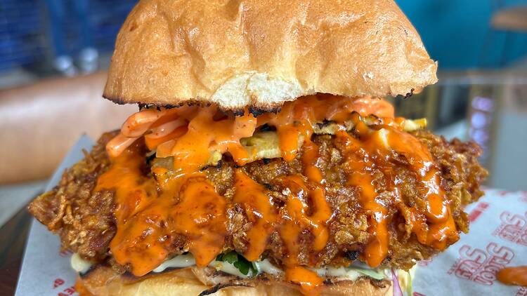 Saigon Suzy kung pow mu'clucker fried chicken burger