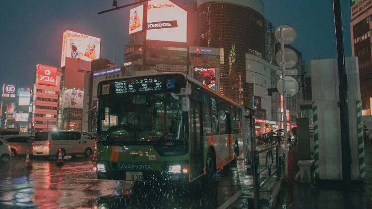 Toei Bus in Shibuya at night