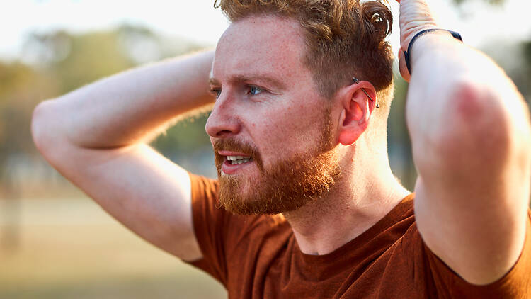 Redheaded man going for a run