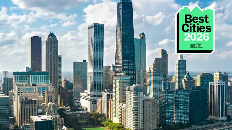 A panoramic view of Chicago with a badge that reads "Best Cities 2026."