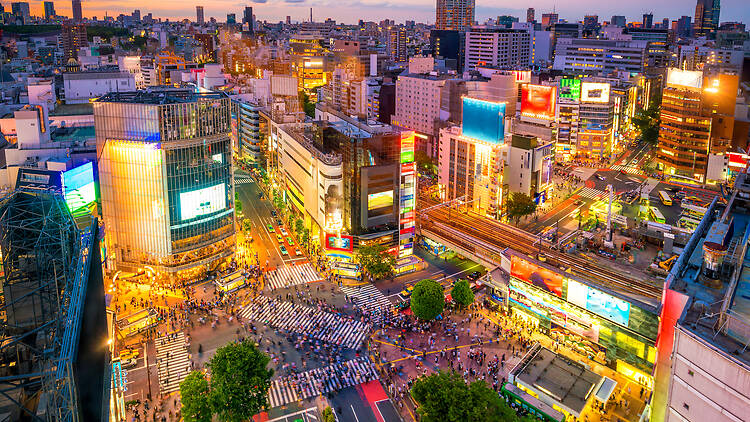 Shibuya Scramble Crossing Tokyo skyline