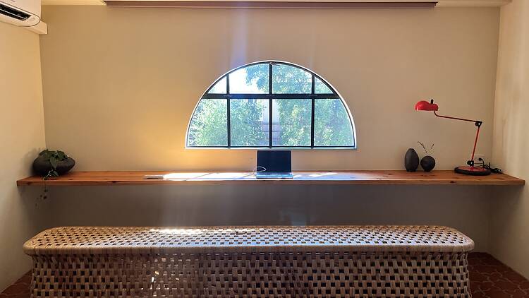 The desk in the king suite at the Hummingbird Inn in Ojai.