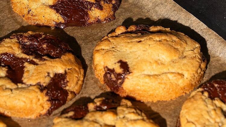 Bear St Bakery chocolate cookies on a tray