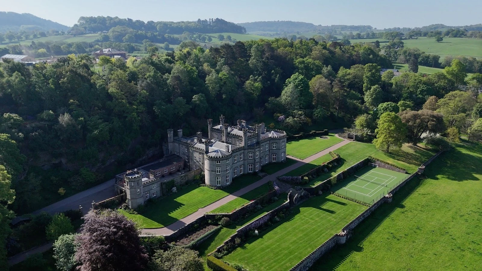 Birdseye view of Bolesworth Castle and grounds