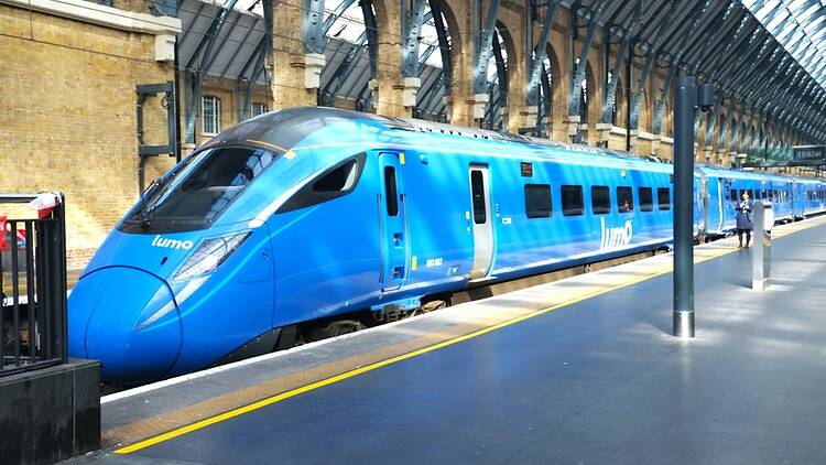 Lumo train at King’s Cross station in London