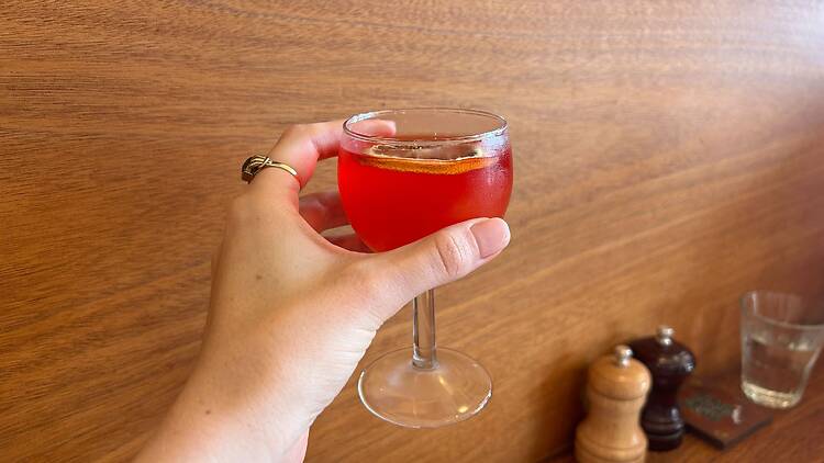 Sour Peach Heart cocktail at Times New Roman.