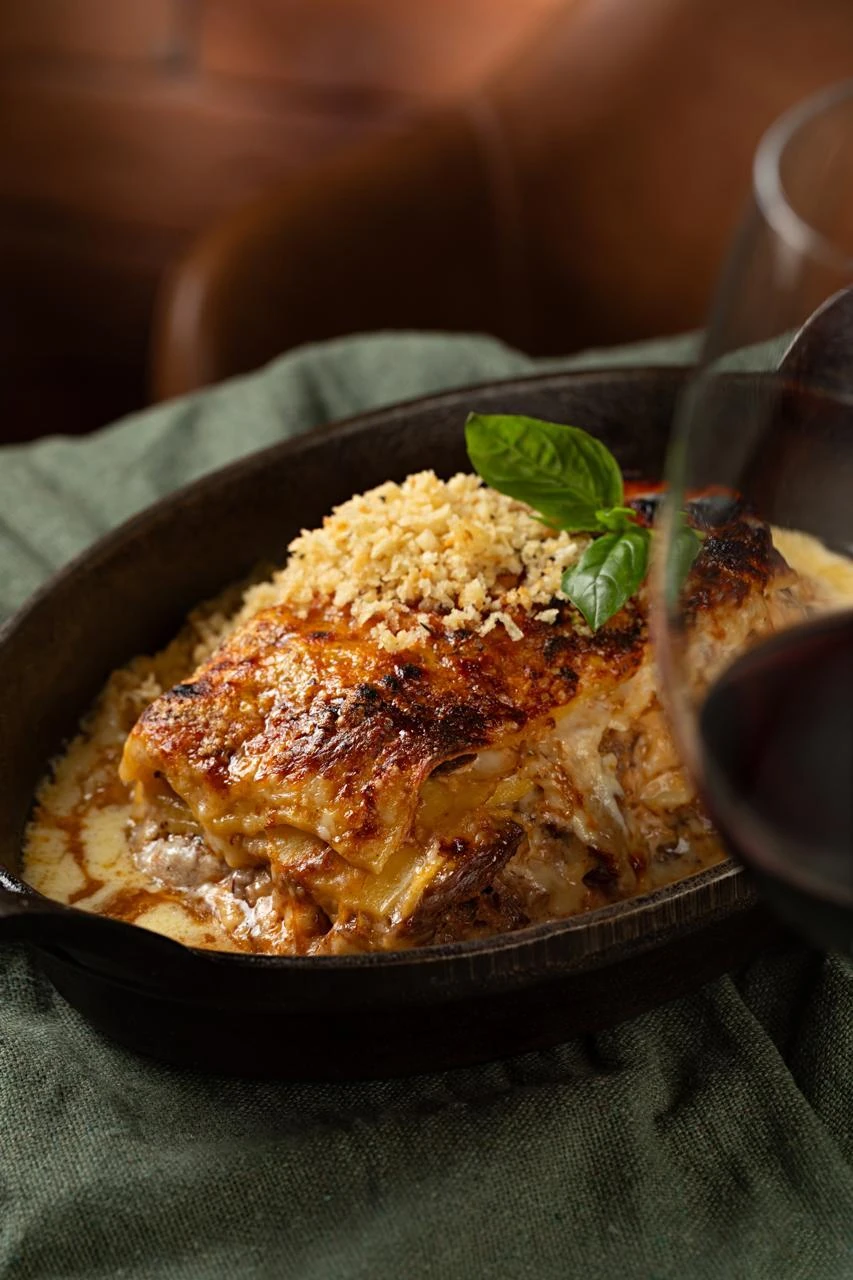 Lasanha com cogumelos salteados