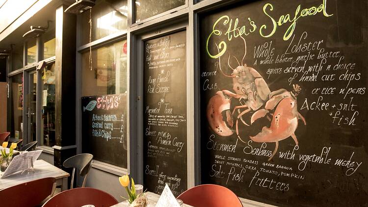 Outdoor seating at Etta’s Seafood Kitchen in Brixton