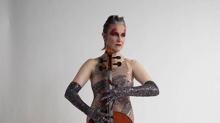 Katinka Klein poses with a cello. Katinka Klein poses with a cello.