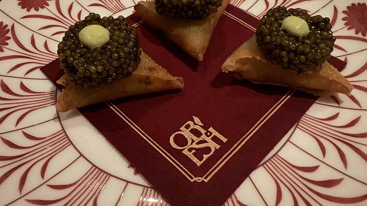 Crispy potato pastel and golden ossetra caviar from Or'esh