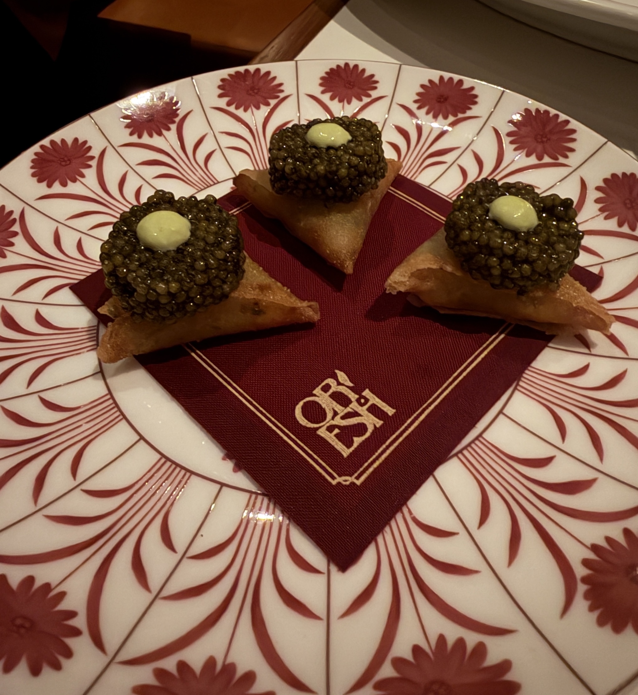Crispy potato pastel and golden ossetra caviar from Or'esh