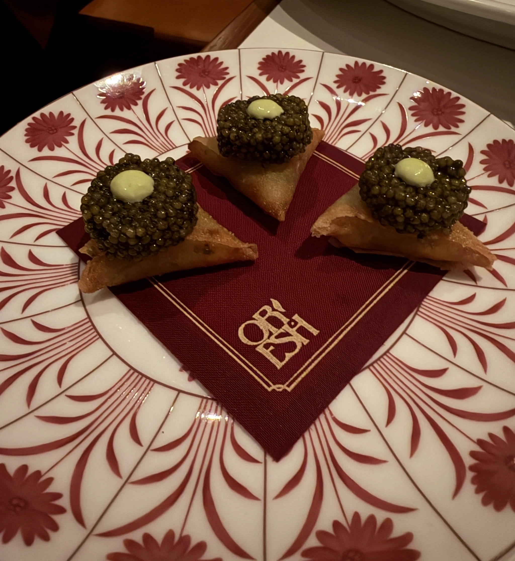 Crispy potato pastel and golden ossetra caviar from Or'esh