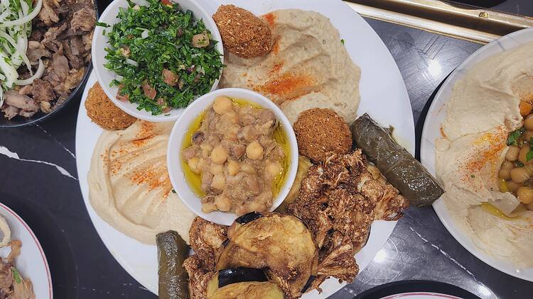 Lebanese food of chicken, falafel, hummus and tabouli Al Yasmin, Punchbowl