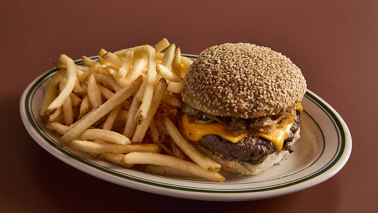 Burger and chips at Harry's