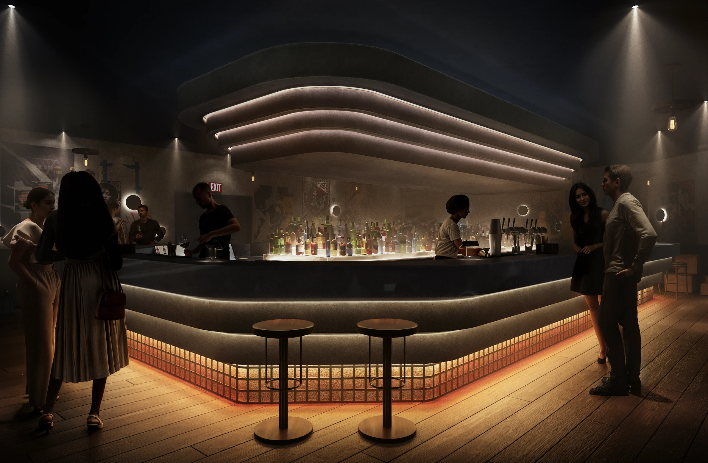 A rendering of the bar at Pacific Electric