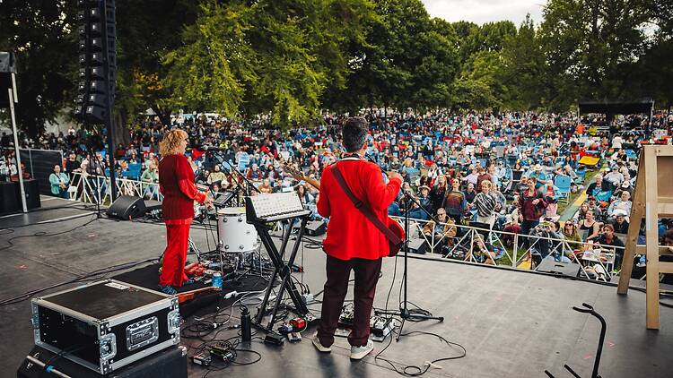 Tune-Yards perform outdoors at Evanston Folk Festival