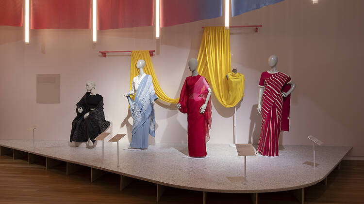 Saris on display at 'The Offbeat Sari' exhibition.