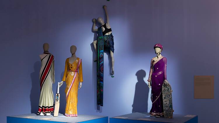 Saris on display at 'The Offbeat Sari' exhibition.